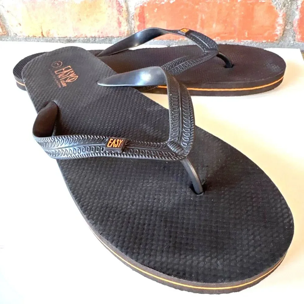 Easy usa Men's Black and Yellow Band Flip Flops Sandals Slip-Ons